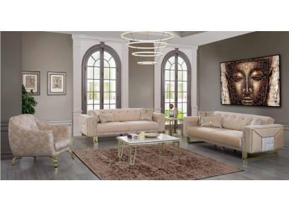 Komplett Beige Sëtzgrupp Wunnzëmmer Sofas Luxus Still Kaffisdësch
