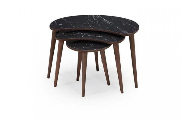 Couchtische 3 x Set aus schwaarzem Holz luxuriéist Wunnzëmmertisch-Set