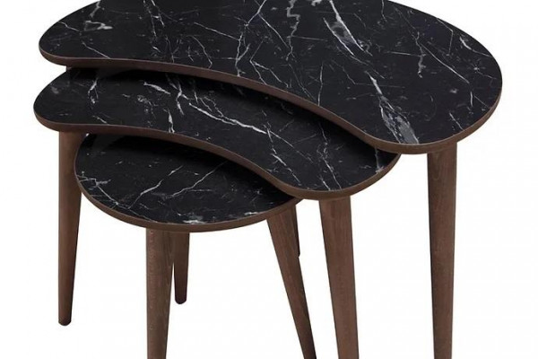 Couchtische 3 x Set aus schwaarzem Holz luxuriéist Wunnzëmmertisch-Set