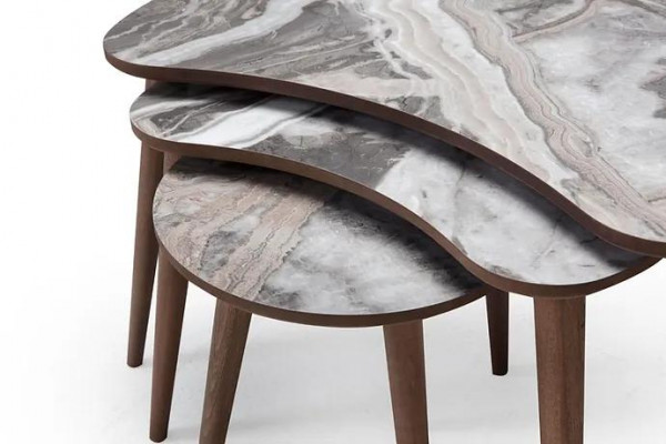 Nierendësch Couchtischen 3er Set Bäistelltischen Wunnzëmmer Beige Nei