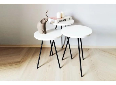 Wohnzëmmer Couchtisch Säitentisch Set 3x Modern Wäiss MDF Metallbeem