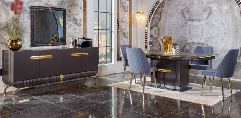 Iesszëmmer Edelstol Garnitur Designer Iessdësch 4x Stull Kommode 7 Deeler