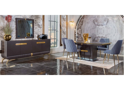 Iesszëmmer Edelstol Garnitur Designer Iessdësch 4x Stull Kommode 7 Deeler
