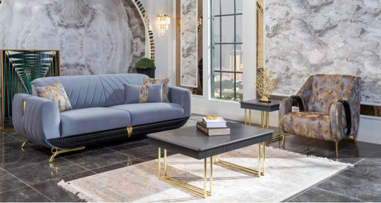 Modern Polster Wunnzëmmer Miwwelen Designer Bloen Dräisëtzer Sëtz 4 Deeler