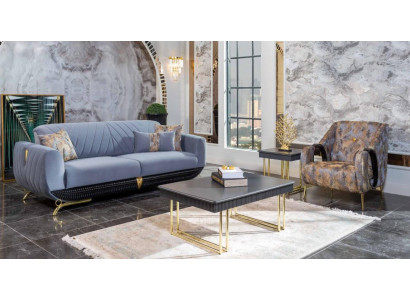 Modern Polster Wunnzëmmer Miwwelen Designer Bloen Dräisëtzer Sëtz 4 Deeler