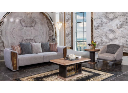 Grau robust Sofa Garnitur Polster Dräisëtzer Textil Fautteuil Canapé Garnitur