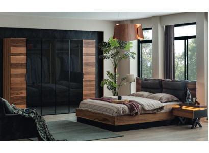Modern Schlofzëmmer Miwwelen Designer Bett 2x Nopeschdëscher Kleederschaf
