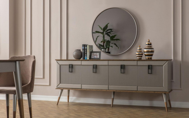 Hell Iesszëmmer Garnitur Robusten Iessdësch Luxuriéist Sideboard 9st.