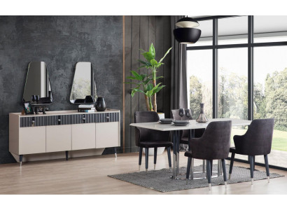 Modern Iessgrupp Rechteckegen Iessdësch 6x Still Sideboard 2x Spigel