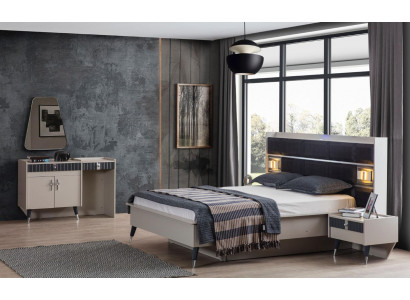 Schlofzëmmer Garnitur Luxus Bett Designer Schminktisch Konsole 5tlg Set