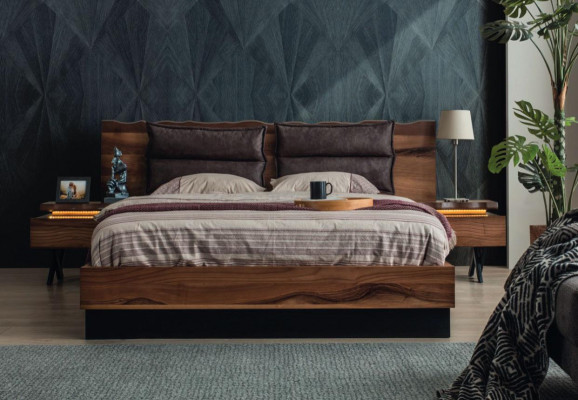 Schlofzëmmer Holz Garnitur Robuste Bett 2x Nuetsdësch 3tlg. Luxus Set
