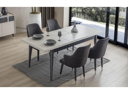 Designer rechteckegen wäissen Iessdësch 6x gro gepolsterte Still 7-Teile Set