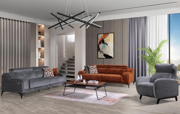 Grau-orange Wunnzëmmer Sitzmiwwel Exklusiven 3-Sëtzer Luxus Einsëtzer