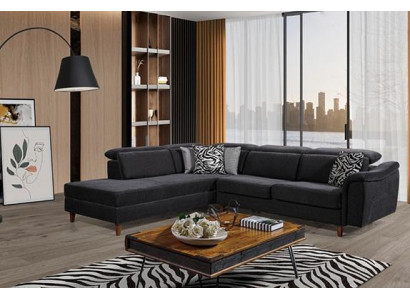 Schwaarzt Polster Ecksofa L-Form Couch Wunnzëmmer Wunnlandschaft Nei