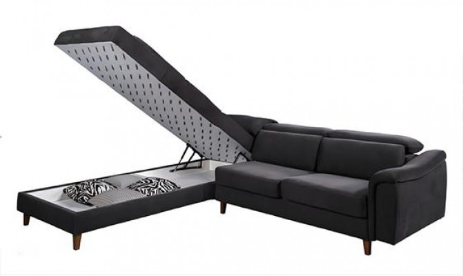 Schwaarzt Polster Ecksofa L-Form Couch Wunnzëmmer Wunnlandschaft Nei