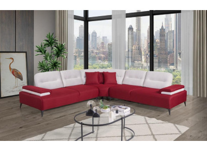 Rout stilvollt Ecksofa L-Form Couch Designer Wunnzëmmer Holz Garnitur
