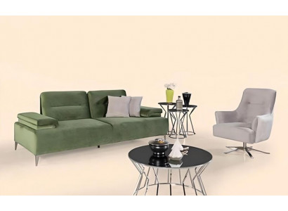 Gréng-wäiss Wunnzëmmer Polster Garnitur 3-Sëtzer Canapé Fotell Luxus Canapé