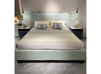 Luxus Schlofzëmmer Set Modern Duebelbett mat 2x Nuetsdëscher Design 3stéck Komplett
