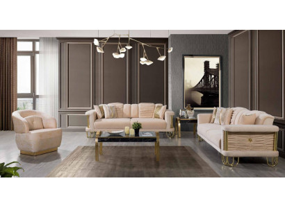 Wunnzëmmer Beige Sofagarnitur Dräisëtzer Canapé Designer Fotell Grupp