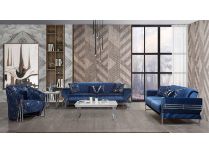 Wunnzëmmer Blo Sofa-Set Designer Dräisëtzer Fauteuil Kaffisdësch