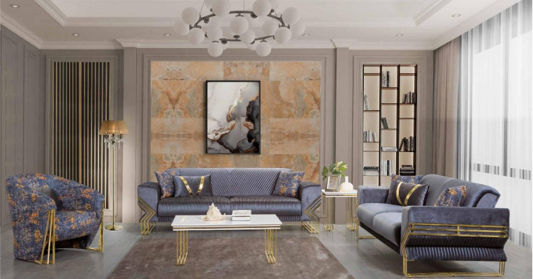 Hellblo Wäin Zëmmer Set Designer 3-Sëtzer Luxusfotel Couchtisch