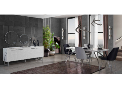 Grau-wäiss Iesszëmmer Miwwelen Kommode Iessdësch Luxuriéis Gepolsterte Still