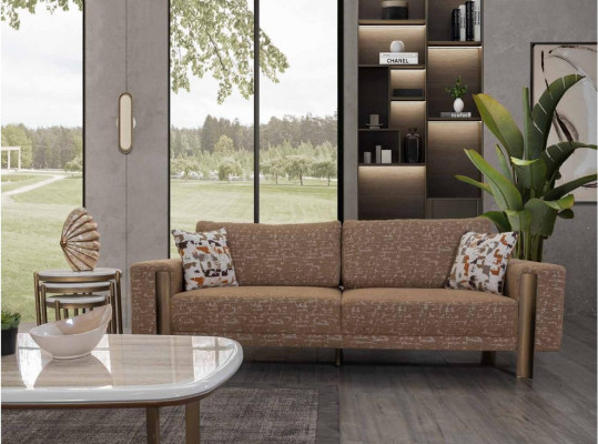 Stilvoll Braun Wunnzëmmer Sofagarnitur Designer 3-Sëtzer 1-Sëtzer 3tlg