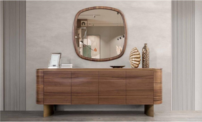 Modern Braun Kommode 4-dierescht Sideboard Designer Anrichte Spigel