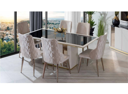 Exklusivt Iesszëmmer Set Edelt Glasdësch Designer Polsterstull 7stécker