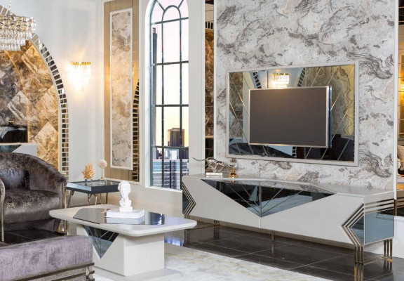 Moderne Wäiss Wunnwand Garnitur Designer TV-Sideboard Luxus TV-Kader