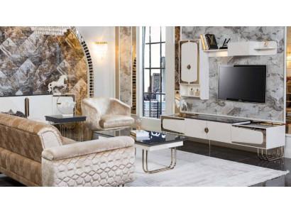 Exklusiven Edelstahl TV-Schräin Designer Mauerregal Luxus Wunnzëmmer Set