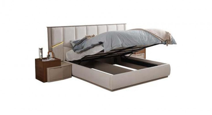 Beige Schlofkummer Garnitur Luxuriéis Polsterbetter Nuetsdëscher Schaf