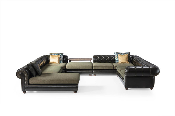 Schwaarz-gréng Ecksofa U-Form Polster Wunnlandschaft Relax Luxus Couch