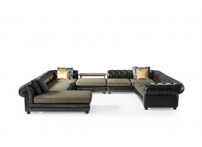 Schwaarz-gréng Ecksofa U-Form Polster Wunnlandschaft Relax Luxus Couch