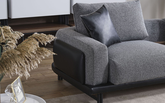 Gréng Wunnzëmmer Set L-Form Sofa Designer Polstersëtz Dësch.