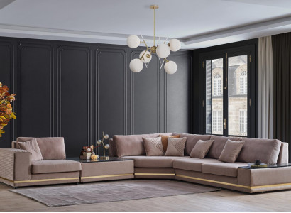 Beige L-Form Wunnlandschaft Designer Polstersofa Stilvoll Couch Neit.