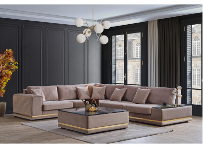 Beige Wunnzëmmer Set Stilvoll L-Form Wunnlandschaft Designer Schocker