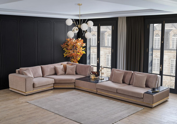 Beige L-Form Sofa Stilvoll Wunnlandschaft Designer Canapé Polstermöbel