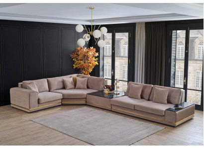 Beige L-Form Sofa Stilvoll Wunnlandschaft Designer Canapé Polstermöbel