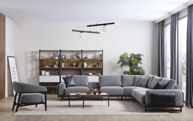 Grousst Wénkel-Pulstersofa Designer Textil Still Wunnzëmmer Luxus Garnitur