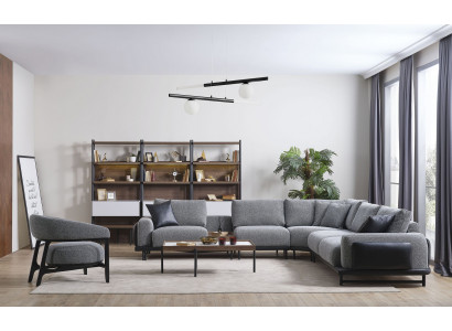 Grousst Wénkel-Pulstersofa Designer Textil Still Wunnzëmmer Luxus Garnitur