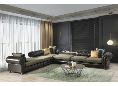 Gréng-schwaarzt Wunnzëmmer Chesterfield L-Form Sofa Polster Couchen Nei