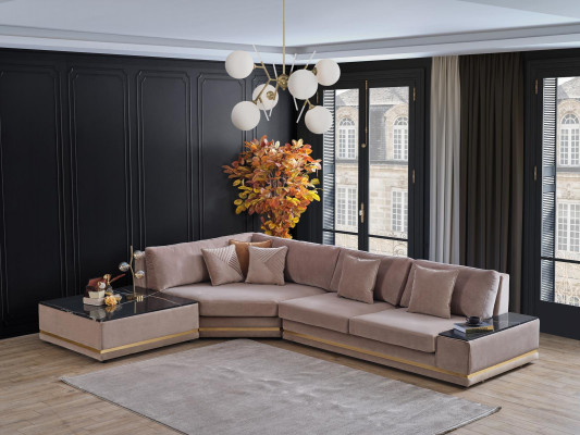 Béiges L-Form Designer Ecksofa Polster Wunnlandschaft Luxus Sofa