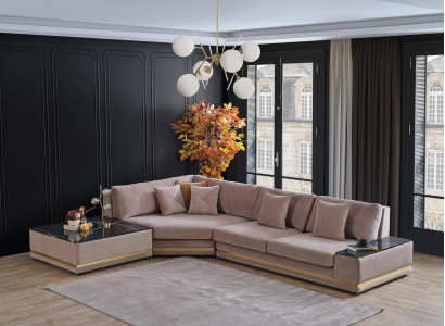 Béiges L-Form Designer Ecksofa Polster Wunnlandschaft Luxus Sofa