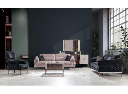Stilvollen Wunnzëmmer Set Designer Dräisëtz Polster Fotell Dësch.
