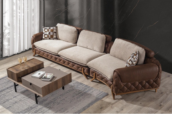 Brongen Wohnzimmer Set Designer Lieder Véiersëtzer Sofa Couchtisch 2tlg