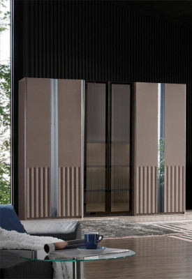 Beige Kleederkëscht Modern Schlofkummer Schief Stilvoll Holz Miwwelen