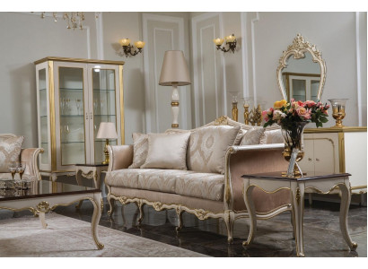 Luxus Dräisëtzer Sofa 3 Sëtzer Sofasen Sëtz Design klassesch Couchen Beige