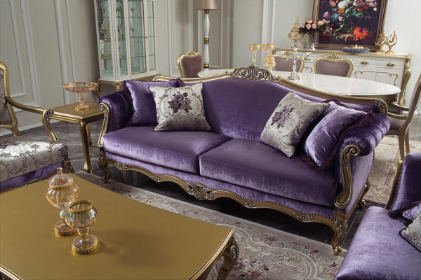 Dräisëtzer Canapé 3 Sëtzer Couches Luxus Canapé Samt Barock Rokoko Violett