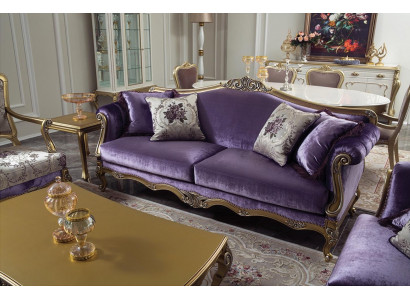 Dräisëtzer Canapé 3 Sëtzer Couches Luxus Canapé Samt Barock Rokoko Violett